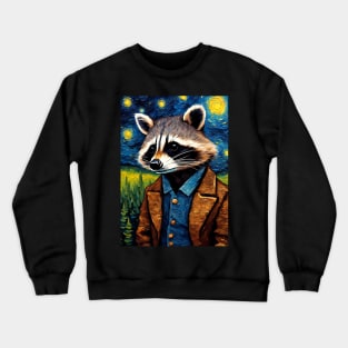 Adorable Raccoon Animal Portrait Painting in a Van Gogh Starry Night Art Style Crewneck Sweatshirt